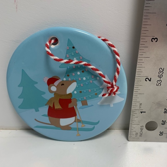 David’s Tea collectible ornament Christmas tree blue with skiing mouse - Picture 4 of 7